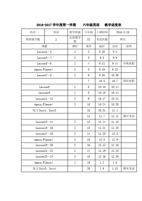 冀教版六年级英语上册教案