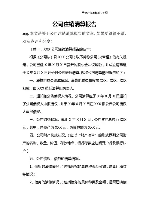 公司注销清算报告 3