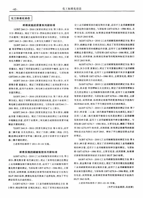 即将实施的尿素系列新标准