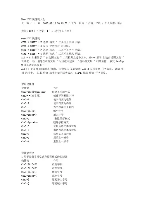 Word2007快捷键大全