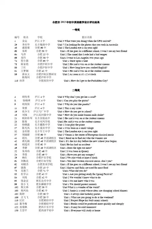 合肥市2013年初中英语教学设计评比结果_2