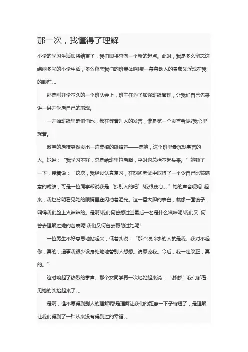小学满分作文——那一次,我懂得了理解