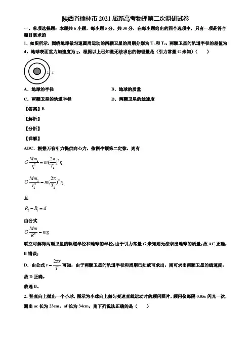 陕西省榆林市2021届新高考物理第二次调研试卷含解析