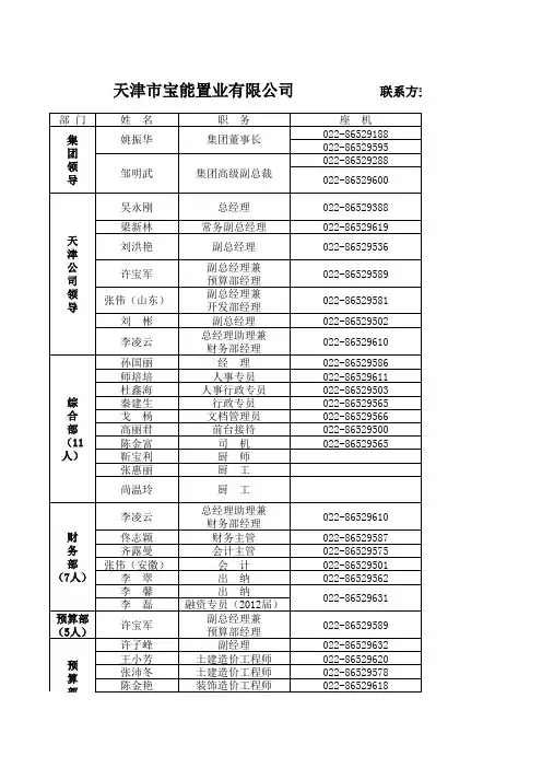 宝能集团通讯录