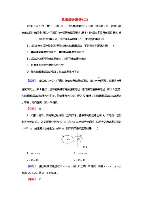 高中物理 第2章 研究圆周运动章末综合测评 沪科版必修2