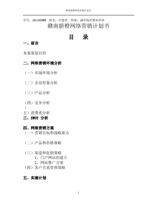 赣南脐橙网络营销策划书