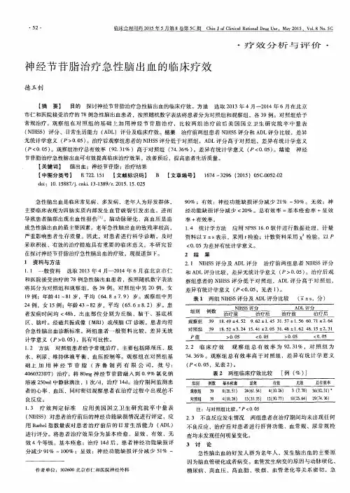神经节苷脂治疗急性脑出血的临床疗效