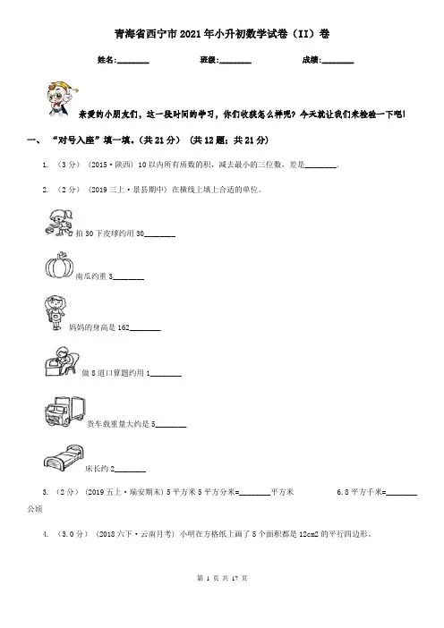 青海省西宁市2021年小升初数学试卷(II)卷
