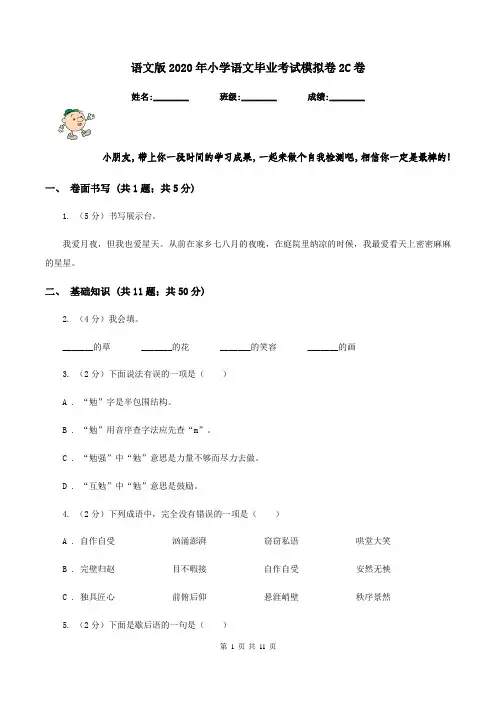语文版2020年小学语文毕业考试模拟卷2C卷