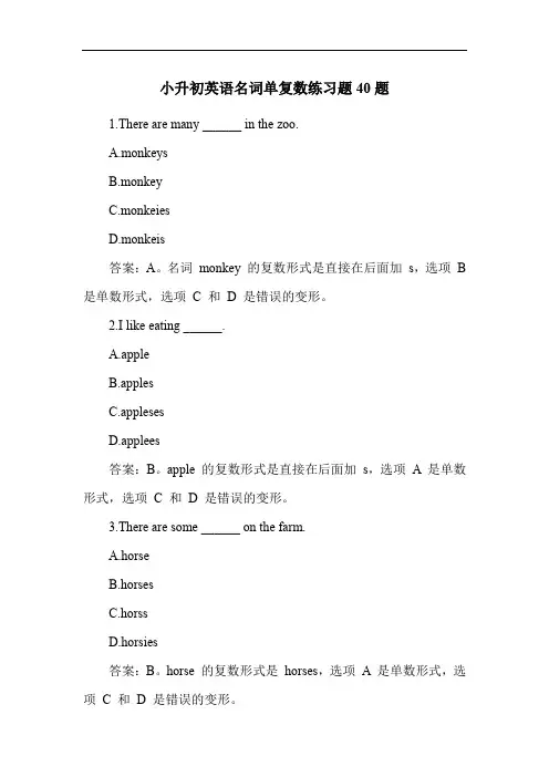 小升初英语名词单复数练习题40题 2