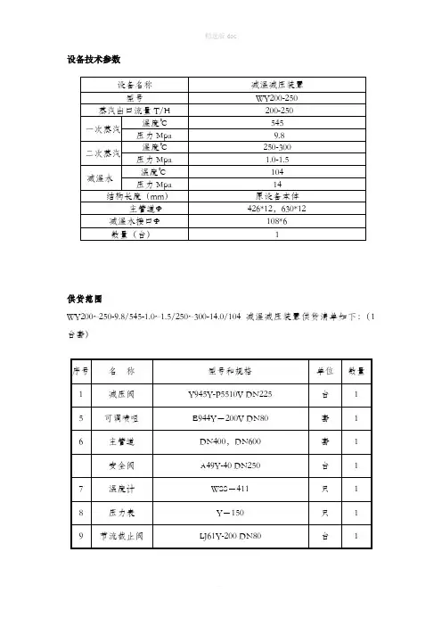 减温减压器参数