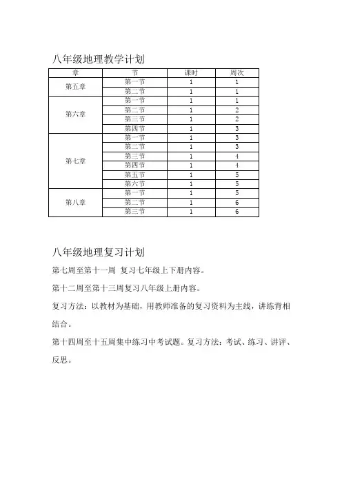 粤教版八年级地理教学计划