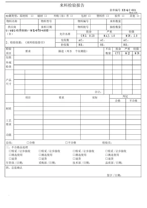 来料检验报告实用模板.docx