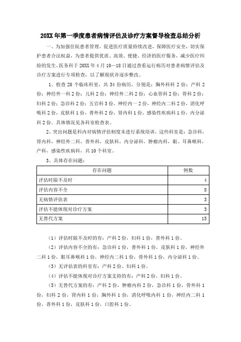 患者病情评估2014年度第一季度总结与持续改进