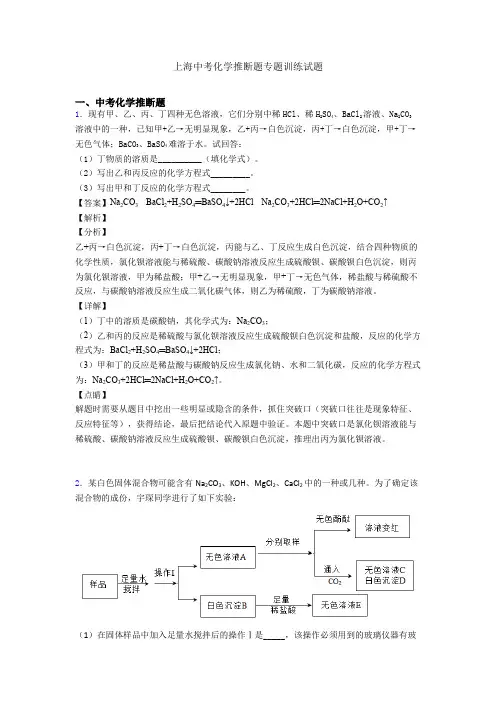 上海中考化学推断题专题训练试题