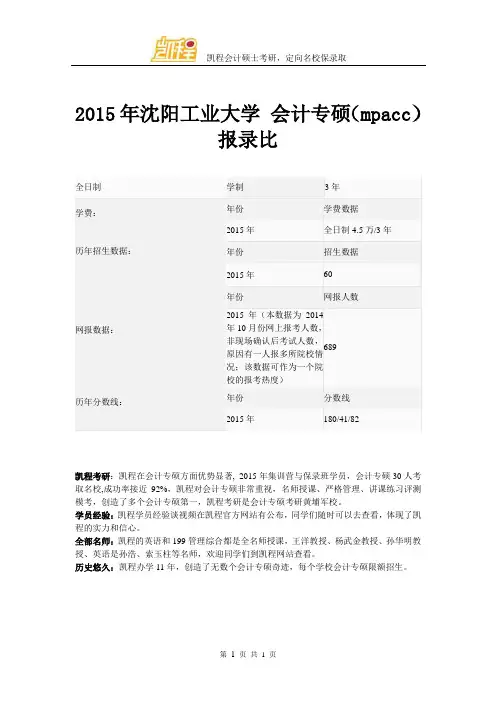 2015年沈阳工业大学 会计专硕(mpacc)报录比