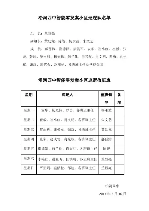 沿河四中智能零发案小区巡逻队名单