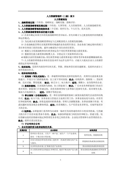 人力资源管理师二级总结考点
