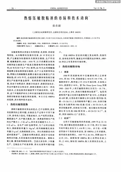 热熔压敏胶粘剂的市场和技术动向