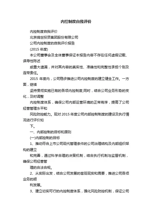 内控制度自我评价