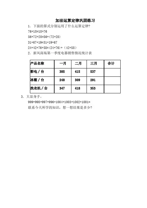 加法运算定律练习题