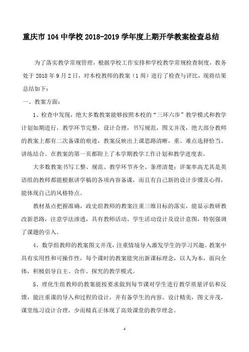 中学作业教案检查总结