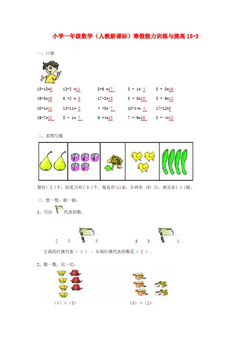 一年级数学寒假能力训练与提高15-3 人教新课标版