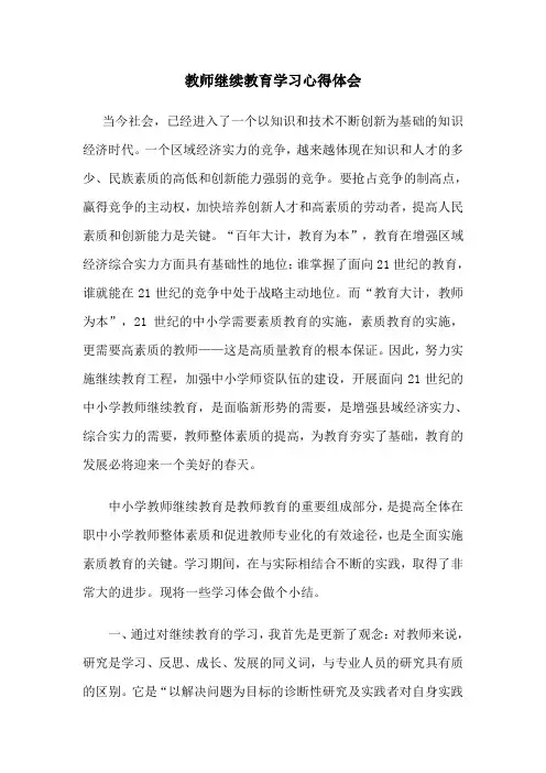 中小学教师继续教育心得体会2