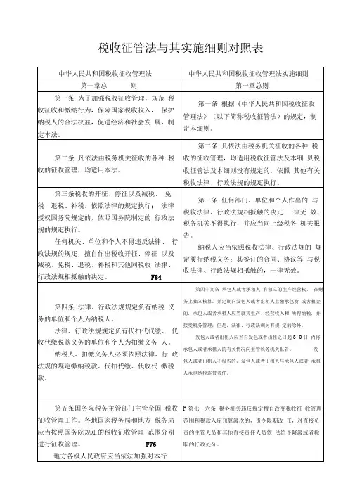新税收征管法与其实施细则对照表