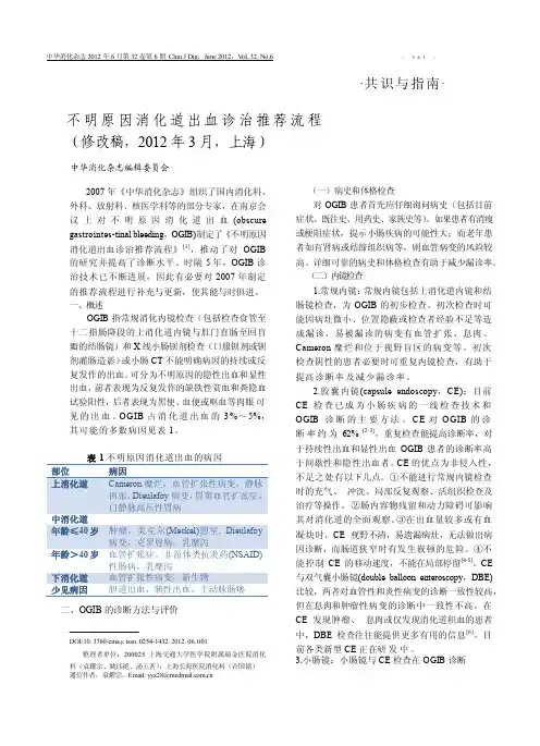 2012不明原因消化道出血诊治推荐流程