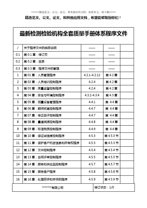 最新检测检验机构全套质量手册体系程序文件