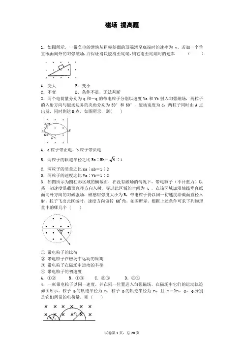 高中物理-8电磁学 3磁场 3提高题 (金华常青藤家教题库)