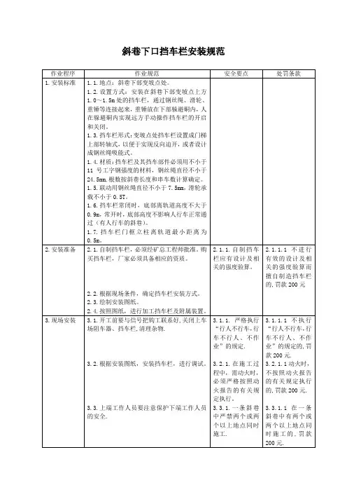 斜巷下口挡车栏安装规范