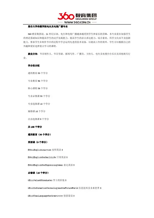 曼谷大学传媒学院电台及电视广播专业学分