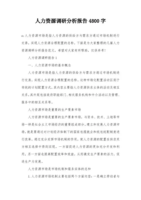 人力资源调研分析报告4800字