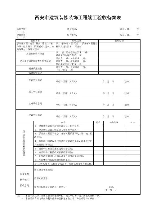 建筑装修工程竣工验收表