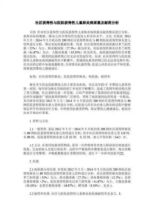 社区获得性与医院获得性儿童肺炎病原菌及耐药分析