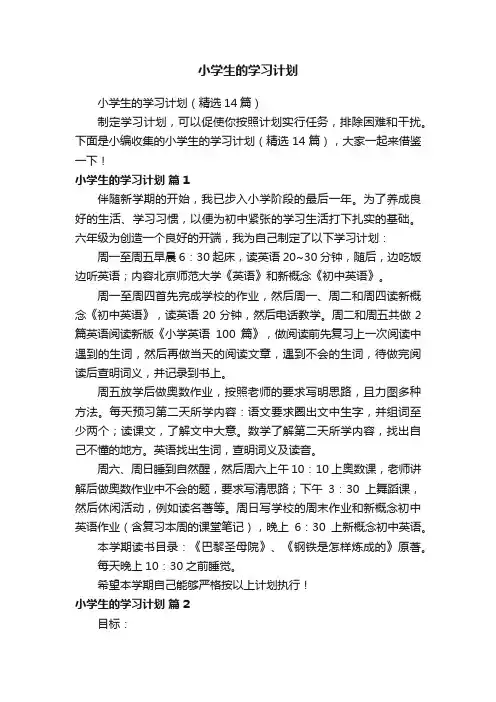 小学生的学习计划（精选14篇）