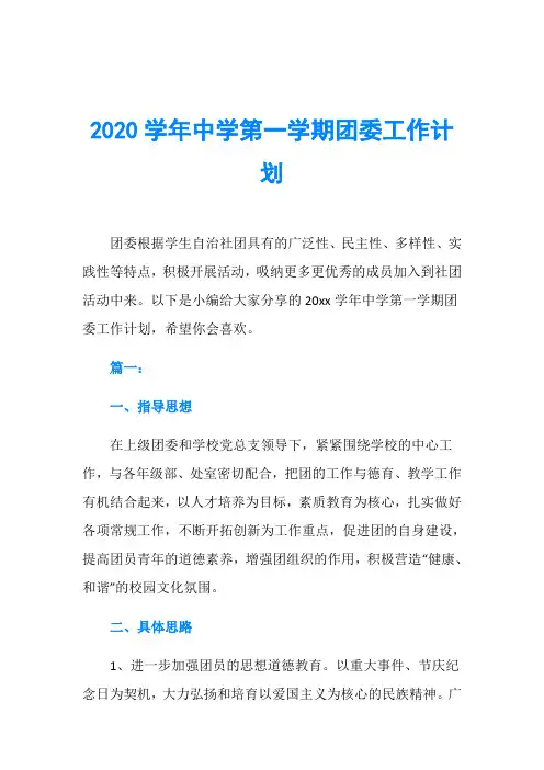 2020学年中学第一学期团委工作计划