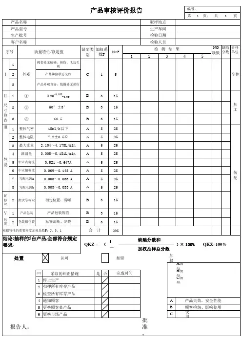 产品审核评价表