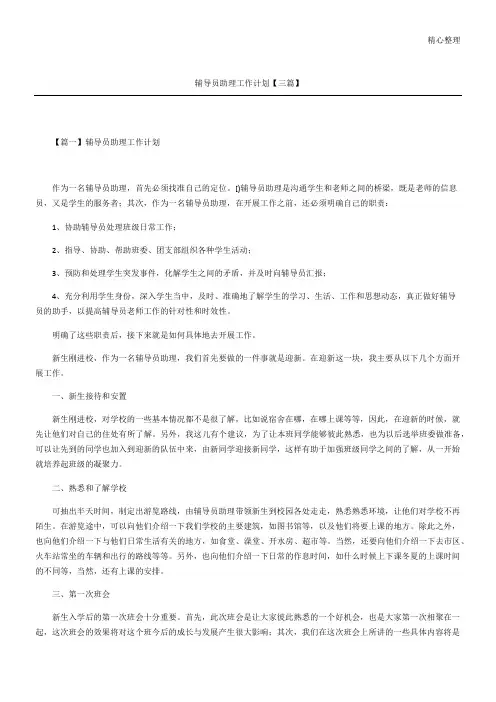 辅导员助理工作计划三篇