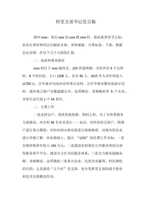 村党支部书记发言稿