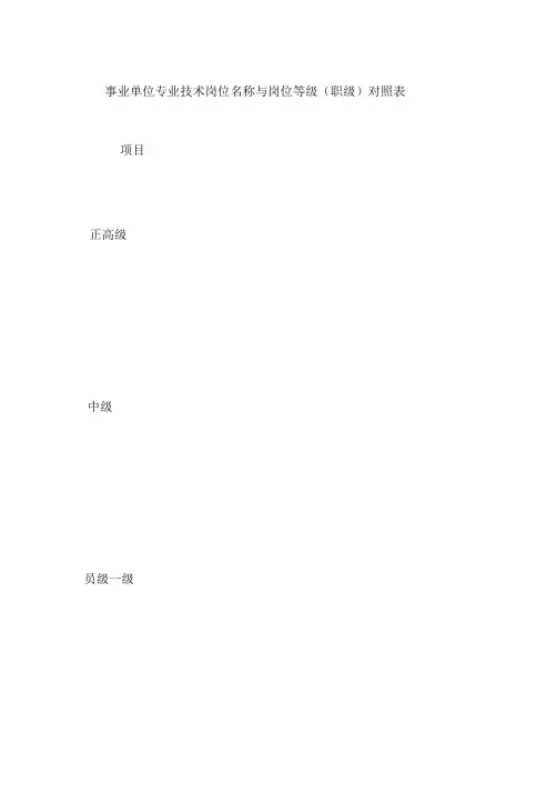 事业单位专业技术岗位名称与岗位等级(职级)对照表