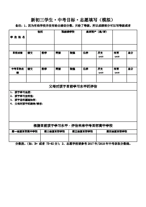 中考志愿填报模拟