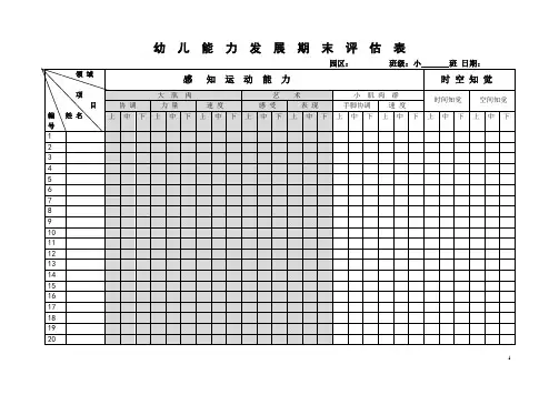 幼儿园小班下学期期末评估表测评表幼儿能力评估表