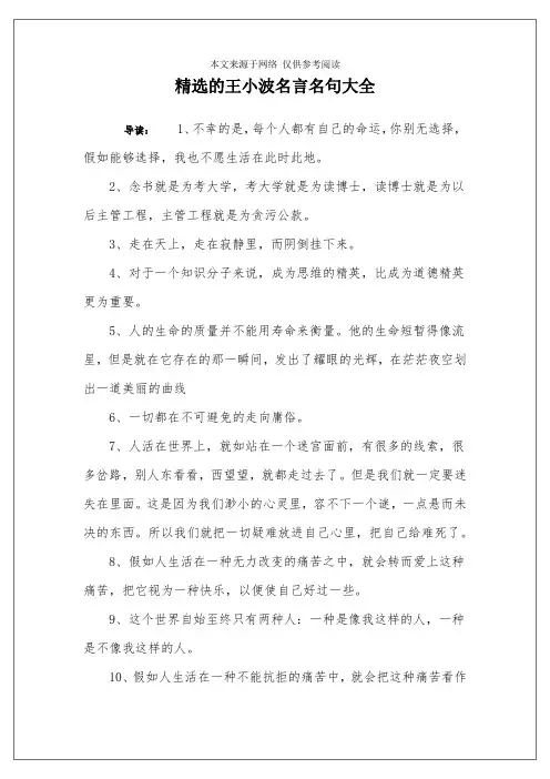 精选的王小波名言名句大全