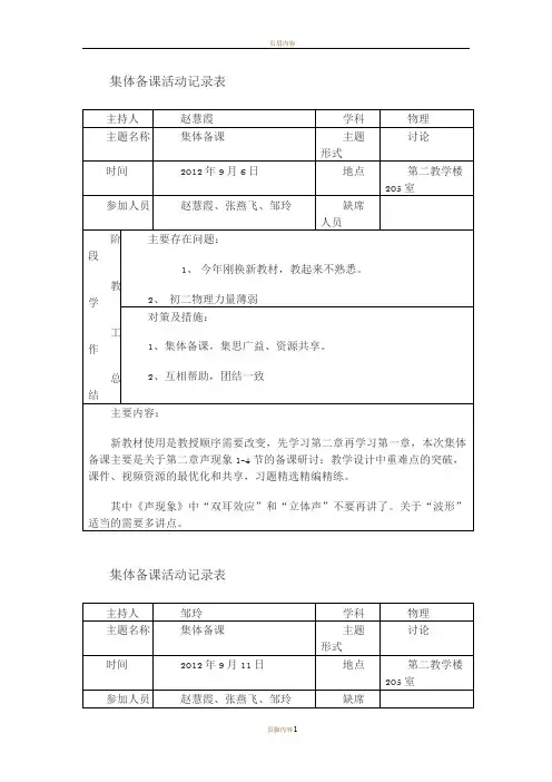 集体备课活动记录表