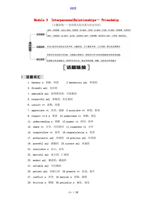 高考英语一轮总复习 Module 3 Interpersonal Relationships— Fr