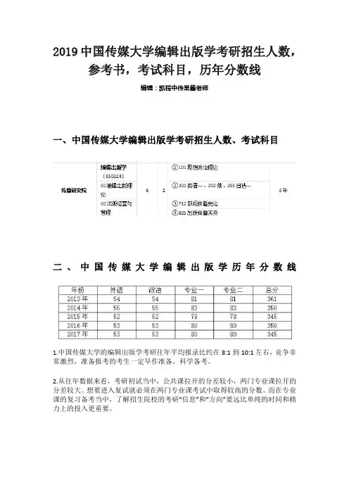 2019中国传媒大学编辑出版学考研招生人数,参考书,考试科目,历年分数线
