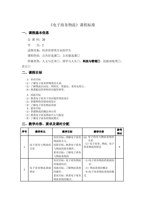 《电子商务物流》课程标准